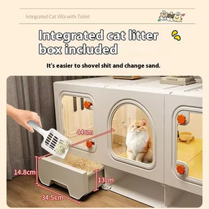 Villa per Gatti Domestici per Piccoli Appartamenti, Gabbia con Una Stanza, Un Salone, Un Bagno, Nido, Toilette con Pulsante, in Plastica Salvaspazio per Interni - Product Image 3