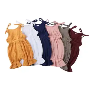 Tùy Chỉnh Bé Jumpsuit Dễ Thương Bodysuit Ren-Thiết Kế Cô Gái Nhỏ Boutique Màu Rắn Bông Và Linen Trẻ Em Romper