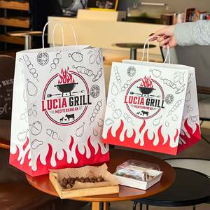 ถุงกระดาษคราฟท์ย่อยสลายได้เป็นมิตรกับสิ่งแวดล้อม พิมพ์โลโก้ตามสั่ง สำหรับบรรจุภัณฑ์อาหารแบบนำกลับบ้าน บาร์บีคิว และร้านขายยา - Product Image 1