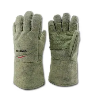 Stock Withstand 500 Deg.C Green Felt of Para-aramid Mixed with Carbon Fiber Heat Resistant Reinforced Gloves for Metal Smelt