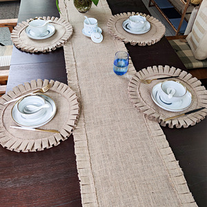 Napperons ronds 15 pouces volants Hessian Jute volants napperons garniture rustique décor à la maison rustique ferme toile <span class=keywords><strong>de</strong></span> jute - Product Image 6