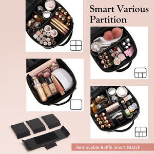 Travel Makeup <b>Bag</b> Leather Zipper Closure Adjustable Dividers Multi-Function Cosmetic Organizer Fashion Durable Toiletry <b>Bags</b> - Product Image 3