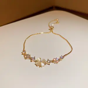 Bracelet élégant de haute qualité plaqué or diamant fleur bijoux beau bracelet pour les femmes