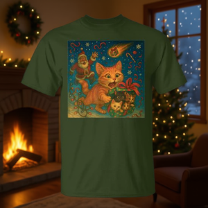 Camiseta navideña con diseño de gato tabby naranja, mamá gata, gatito y Papá Noel - Product Image 3