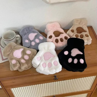 Mitaines sans doigts en peluche d'ours moelleuses et adorables pour femmes et filles, chaudes pour l'hiver