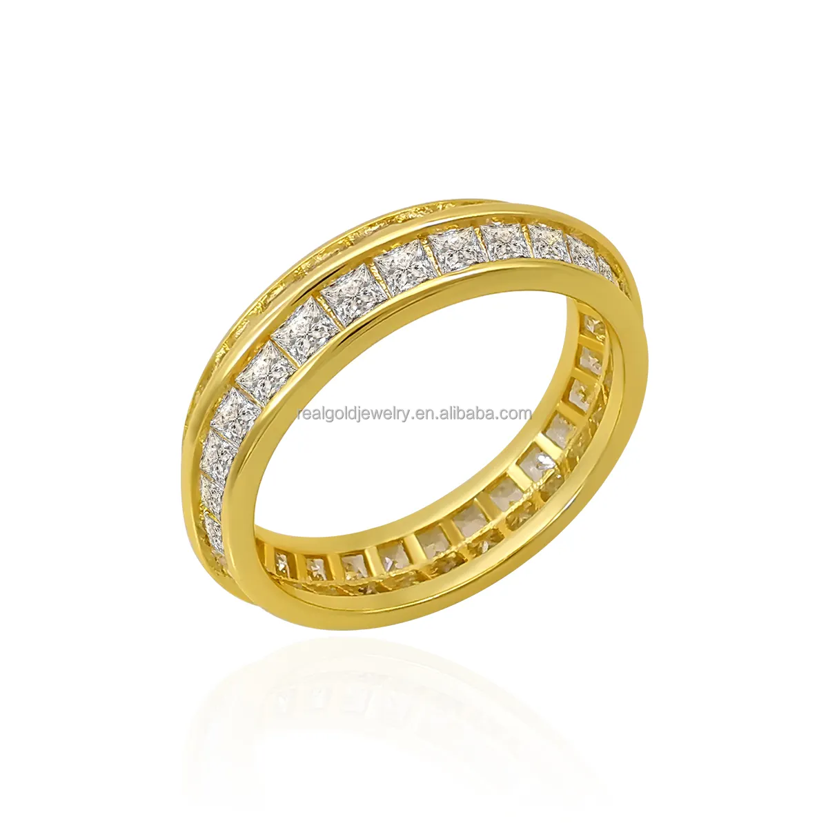 Gold Color Plated Brass Ring With Clear Zircon Unique Design Trendy Style Nice Brass Jewelry Gift For Woman Wholesale