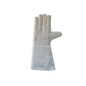 冬季针织手腕白色棉帆布花园工作保护手套羊毛衬里安全手套
