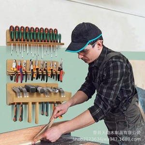 Soporte de pared de madera para destornilladores, organizador de herramientas sin perforaciones con 15 orificios pequeños y 10 grandes para el hogar o taller - Product Image 2