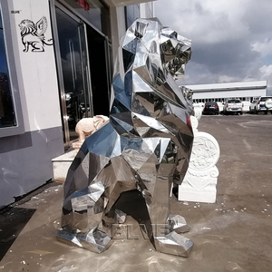 Decorazione dell'ingresso all'aperto arte moderna geometrica astratta a grandezza naturale animale scultura di statue di <span class=keywords><strong>leoni</strong></span> in acciaio inossidabile - Product Image 3