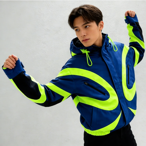Men <strong>Jackets</strong> Color Block Hooded Waterproof Windproof Neon <strong>Green</strong> Blue Outdoor Streetwear Oversized <strong>Jackets</strong> for <strong>Skiing</strong> - Product Image 3