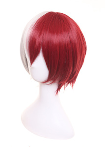 Peluca de Cosplay de <span class=keywords><strong>Todoroki</strong></span> Shoto de My Hero Academia, Peluca Corta Roja y Plateada, Sintética, para Anime, Halloween y Fiestas - Product Image 3