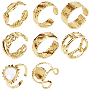 แหวนเปิดปรับขนาดได้ สแตนเลสสตีลเคลือบ PVD ทอง 18K คอลเลคชั่นสำหรับผู้หญิง |   ดีไซน์เรขาคณิต ลวดลายพื้นผิว และดีไซน์แบบโซ่ที่เป็นเอกลักษณ์ - Product Image 2