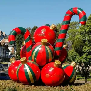 Comercial fibra de vidro gigante grande ao ar livre Natal bola ornamento pilha doces cana impermeável decorações feriado exibir