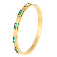 Bracelet manchette vintage en acier inoxydable plaqué or 18 carats avec zircon cubique vert taille baguette, résistant au ternissement, empilable, bijoux pour femme