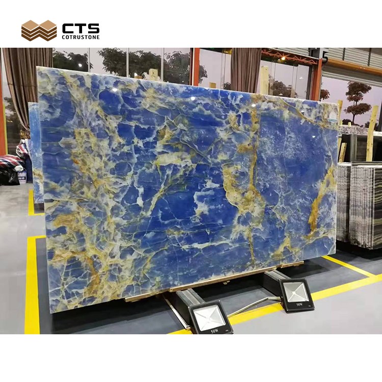 Luxury Blue Irregular Veins Fancy Design Style Natural Interior Floor Wall Onyx Slabs