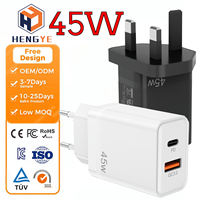 Chargeur mural USB-A Type-C à charge rapide universelle PD QC3.0 double port 45W avec prise EU/UK