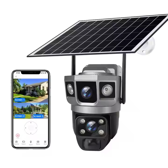 Outdoor 4MP Dual Lens Solar WiFi PTZ CCTV Camera 360 Degree Security IP65 Night Vision Two-Way Audio Cloud Motion Detection
