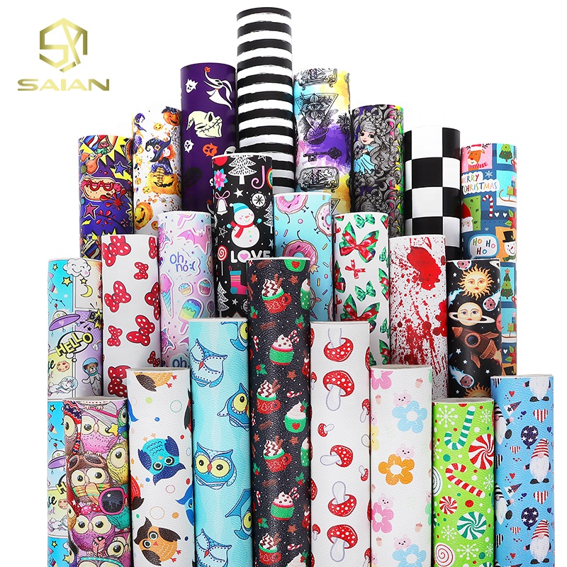 18x53Inch Customized Printed Pattern Classic Textured Design Faux Leather Fabric PVC Leather for Luggage Shopping Bags