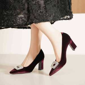 7188N-175 Square Toe Pumps <b>Block</b> Heel High <b>Rubber</b> Outsole Rhinestone Decoration Formal Women's Shoes - Product Image 3