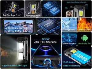 Téléphone robuste Unihertz Tank 2 Pro 12+512 Go Android 14 IP68/IP69K Étanche Antichoc Charge rapide 120W Appareil photo 100MP Smartphone - Product Image 6
