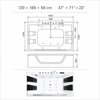 Baignoire à hydromassage de luxe 47x71 pouces pour couples avec panneau frontal transparent, quatre appuie-têtes et buses de pulvérisation corporelle