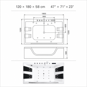 Bañera de Hidromasaje de Lujo de 47x71 Pulgadas <span class=keywords><strong>para</strong></span> <span class=keywords><strong>Parejas</strong></span> con Panel Frontal Transparente, Cuatro Reposacabezas y Boquillas de Hidromasaje - Product Image 3
