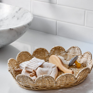 Cesta de almacenamiento de llaves montada en la pared de ratán, caja de almacenamiento de escritorio cubierta de forma ovalada para decoración del hogar y la casa de huéspedes - Product Image 3