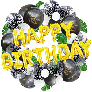 Palloncino in Alluminio 'Happy Birthday' da 16 Pollici Palloncini Bianchi e Dorati con Coriandoli Foglie di Palma Artificiali Decorazioni per Feste di <span class=keywords><strong>Compleanno</strong></span> e Matrimoni - Product Image 3