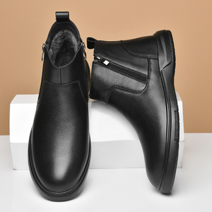 Bottes décontractées de luxe pour hommes en cuir véritable à enfiler, toutes saisons, avec double fermeture éclair, tailles 37-46 - Product Image 5