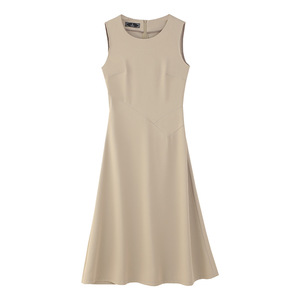 Stylish Simple Mid Length Dress For Women O Neck Sleeveless A Line Solid Color Off White Career Dress Spring Summer 2025 Korean - Product Image 5
