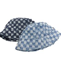 Nouvelle mode chapeau seau à carreaux à large bord Style de rue casquette en denim pour femmes et hommes décontracté scène applicable