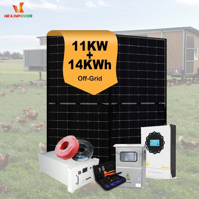 Off-Grid Solar Power System , 11KW Complete Solar Panel Kit for Farm with Battery Storage, Energy Saving
