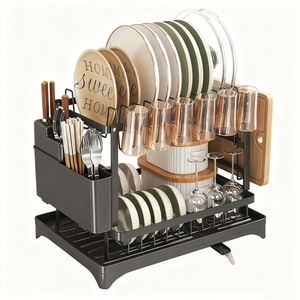 Escurridor de Platos de Acero Inoxidable de 2 Niveles para Cocina, Estante Organizador de Almacenamiento al por Mayor - Product Image 1