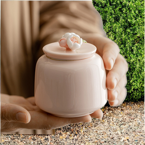 Handmade Porcelain Pet <b>Urn</b> with Flower Lid Airtight Secure Jar for Dogs <b>Cats</b> Jar Shape White Ceramic Memorial Container - Product Image 2