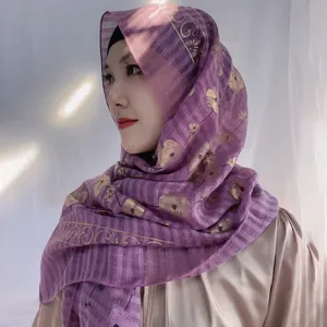 Butterfly Flower Gilded Cotton Linen Bandana Muslim Hijab Bronzing Print Scarf Plain Shawl Long Pashmina Wrap Islamic Headband