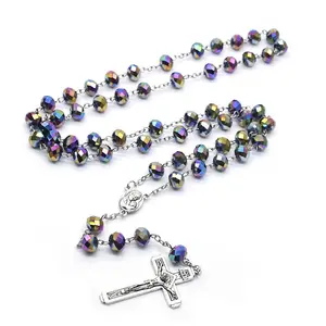 Rosarios de Cristal Coloridos, Collares Católicos para la <span class=keywords><strong>Primera</strong></span> Comunión, Regalo de Oración - Product Image 1