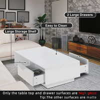 Table basse de salon avec tiroirs de rangement, Table basse rectangulaire en bois blanc moderne avec lumières LED