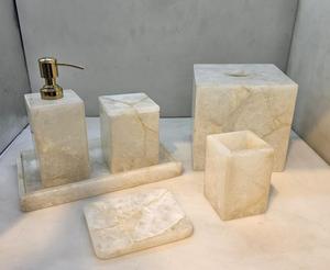 Ensemble de salle de bain en quartz blanc de haute qualité, 6 pièces, ensemble de salle de bain avec logo personnalisé, ensemble de salle de bain en pierre blanche, vente chaude - Product Image 1