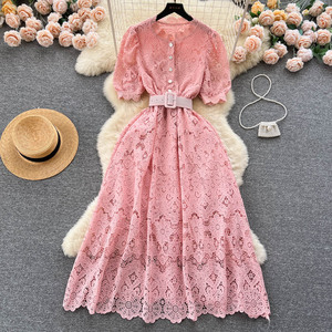 HANOU vestido femenino verano encaje bordado luz lujo Socialite alto grado sentido del temperamento hija sentido princesa vestido - Product Image 1