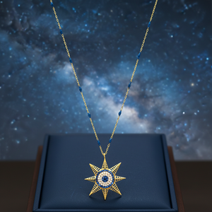 North Star-colgante de Plata de Ley 925 con piedra de zafiro azul marino, cadena de esmalte turco, joyería - Product Image 3
