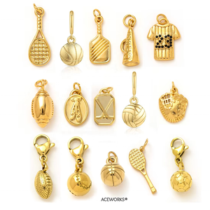 Sports Charms Gallery | PVD 18K Gold Stainless Steel Basketball Football Tennis Soccer Paddle Tennis Pendants for Jewelry Making - Product Image 2