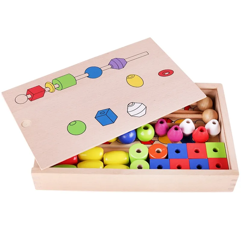 New trending multi functional children puzzle beaded box wooden Toy Montessori educational fidget toys for kids boys and girls