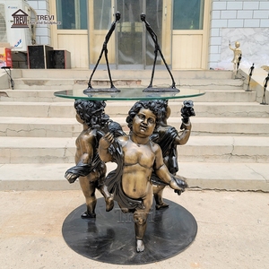 장식 청동 조각 천사 동상 벌거 벗은 소녀 직사각형 큐브 유리 탑 커피 테이블 - Product Image 2