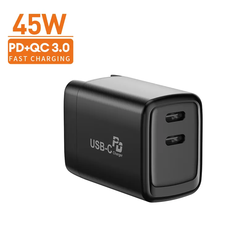 Dual Type C Ports 45W USB Type-C Fast Charger Adapter for Samsung Mobile Phone for iPad for iPhone and More