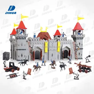 Imaginative Play Crianças Brinquedo Educativo Soldados De Plástico w/ Cool Grande Cavaleiro Reino Castelos & Figuras Versão A Prata/Preto