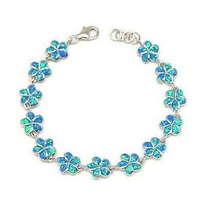 Gelang bunga Plumeria Hawaii gelang batu Opal api biru mewah untuk wanita mode antik 925 perhiasan Boho berlapis perak