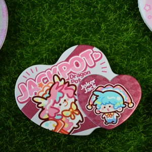 Kustom Double Heart Can Pin tombol Tinplate Glitter disesuaikan lencana logam fluoresensi lencana timah - Product Image 4