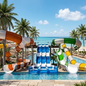 Tobogán Acuático Combinado para Parque Acuático, de Fibra de Vidrio, Atracciones Temáticas, Tobogán de Entretenimiento para Piscina al Aire Libre, Uso Residencial - Product Image 1