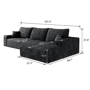 Cloud Sectional <b>Sofa</b> L-Shape Chaise Modern Modular Convertible Deep Seat No Assembly Required Plush Corduroy Fabric <b>Sofa</b> <b>Bed</b> Set - Product Image 6