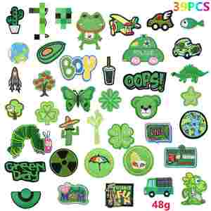 Factory Sell Iron on Green Set Cartoon Caterpillar Car Flight Frog Embroidery Patch for Kid's Clothes Hat Bag Decoration - Product Image 1